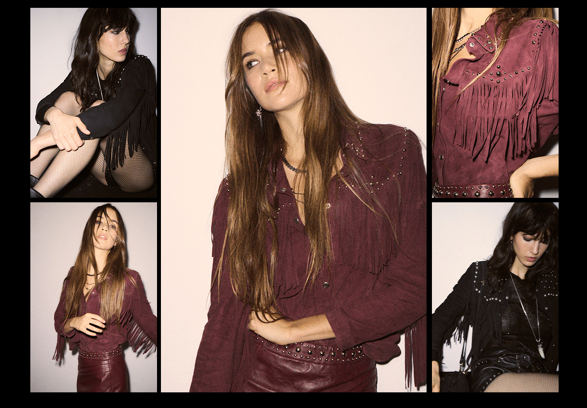 Modelos lucen chaquetas con flecos.